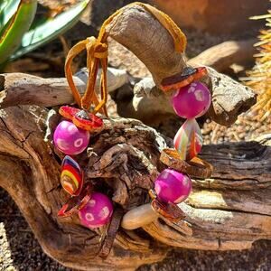 Handmade Wood Bead Leather Bracelet